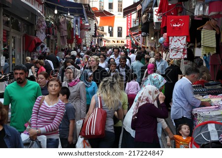 ISTANBUL, TURKEY - MAY 21: Crowded street in the city of Istanbul. May 21, 2011 in Istanbul, Turkey