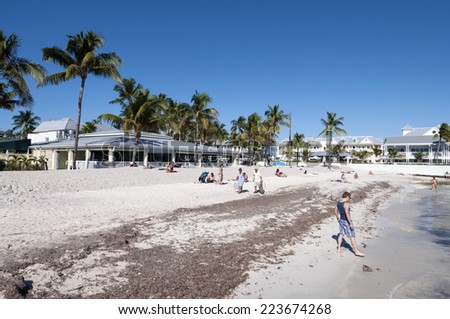 KEY WEST, USA - NOV 17: Beautiful tropical white sand beach in Key West. November 17, 2009 in Key West, Florida, USA