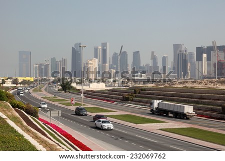 DOHA, QATAR - JAN 7: View over the city highway in Doha. January 7, 2012 in Doha, Qatar, Middle East