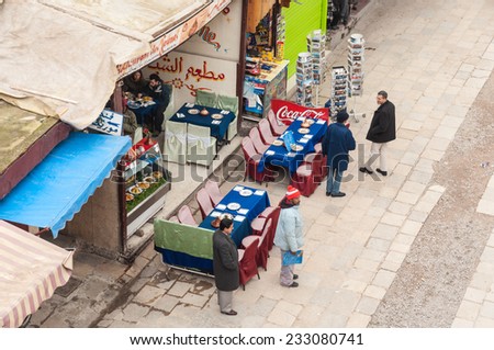 FEZ, MOROCCO - DEC 3:  Side walk cafe and restaurant in the medina of Fez. December 3, 2008 in Fez, Morocco, Africa