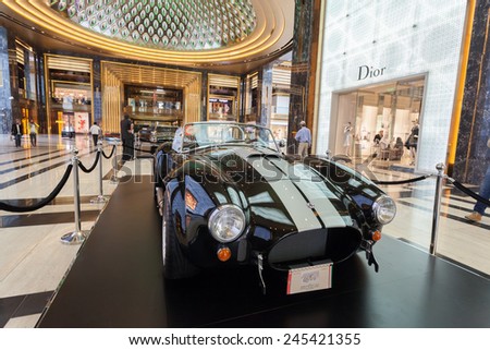 KUWAIT- DECEMBER 10: Classic car AC Cobra at The Grand Avenue Mall in Kuwait. December 10, 2014 in Kuwait City, Middle East