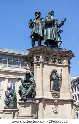 FRANKFURT - JULY 10: Statue of Johannes Gutenberg, inventor of book printing in Frankfurt. July 10, 2015 in Frankfurt Main, Germany