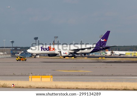 FRANKFURT, GERMANY - JULY 21:FedEx Express Aircraft at the Frankfurt International Airport (FRA). July 21, 2015 in Frankfurt Main, Germany