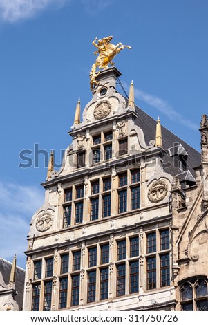 Facade of a historic building at the Grote Markt (Great Market Square) in Antwerp, Belgium