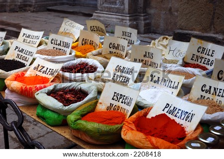 a collection of spices at the oriental market in granada, spain