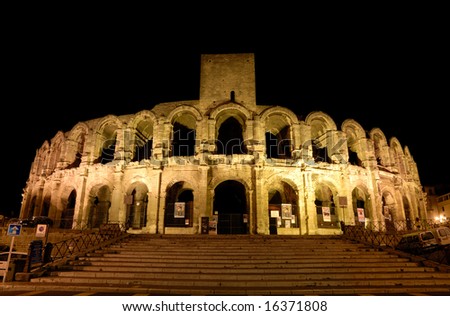 Roman Arena illuminated at night, Arles southern France