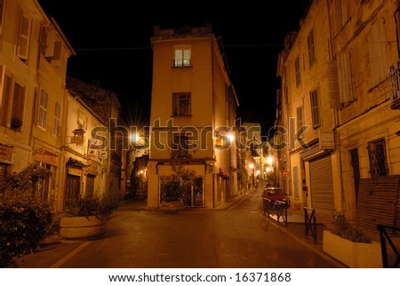 Street scene at night in Arles, southern France