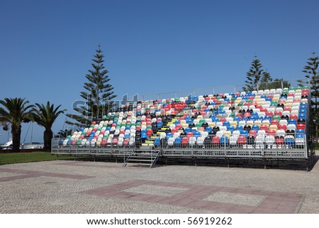 Plastic chairs at an open air cinema in Portugal