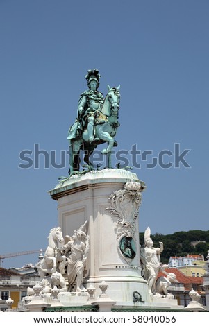King Jose I statue at Praca do Comercio in Lisbon, Portugal