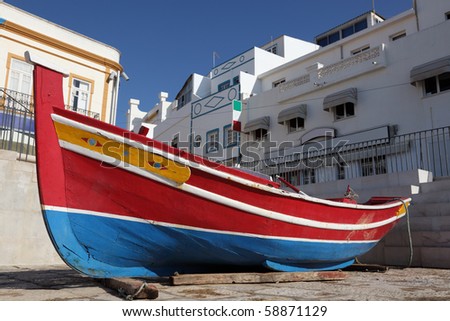 Traditional Portuguese Fishing Boat In Algarve, Portugal Stock Photo ...