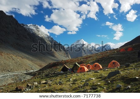 Trekking camp in Ladakh region, Himalaya, India. Horizontal orientation, day light.