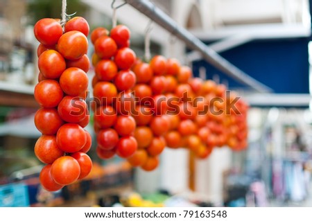 Tomatoes in an old fashion grocery market in Europe