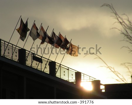 International flags to the sunset