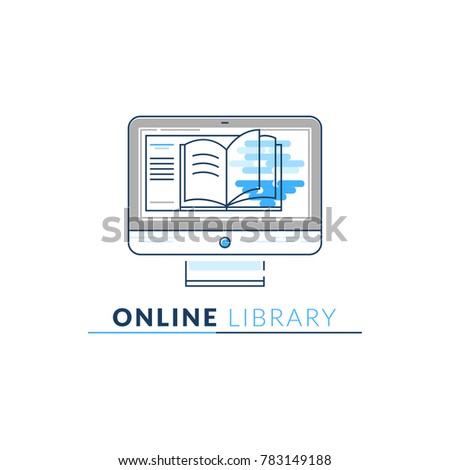 Vector Icon Style Logo of Online Library, Storage, Epub, Txt, Book, Electronic Reader, Isolated Linear Design