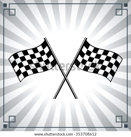 checkered flags on a background with rays
