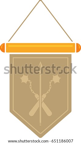 Flat image of medieval pennant with symbol. Vector medieval pennant