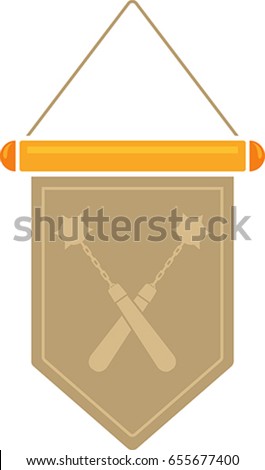 Flat image of medieval pennant with symbol. Vector medieval pennant