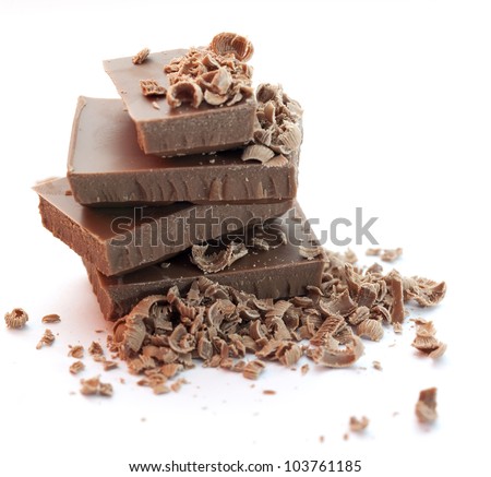 Chocolate pieces  over  white
