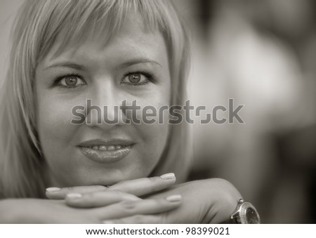 Young woman  portrait, 35 years old. Black and white photo