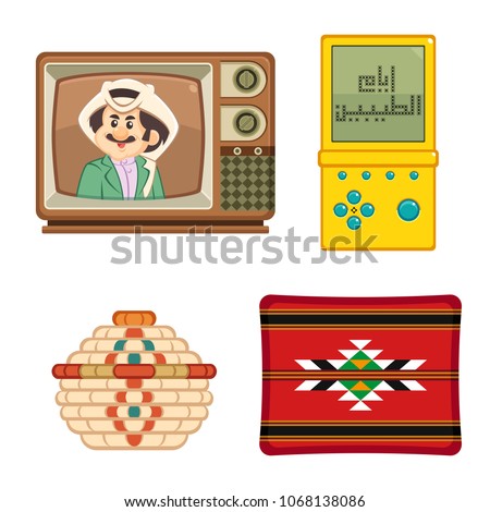 Arabic text : the good old days , traditional heritage icons in Arab gulf countries ( United Arab Emirates UAE  Saudi Arabia ksa  Bahrain  Kuwait Qatar and Oman )   isolated vector 