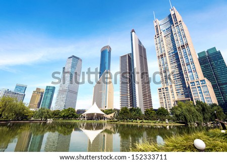 Park and modern building in Shanghai, China