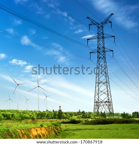 Similar – Foto Bild Windrad und Sendeturm bei Nacht