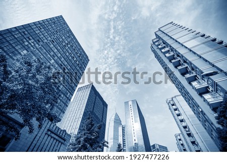 High-rise buildings in the financial district of the city, Shaoxing, China.