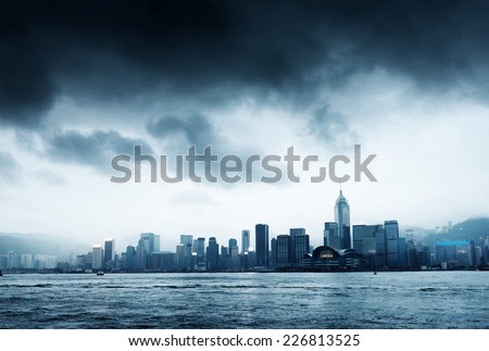 Storm in the Victoria Harbor in Hong Kong
