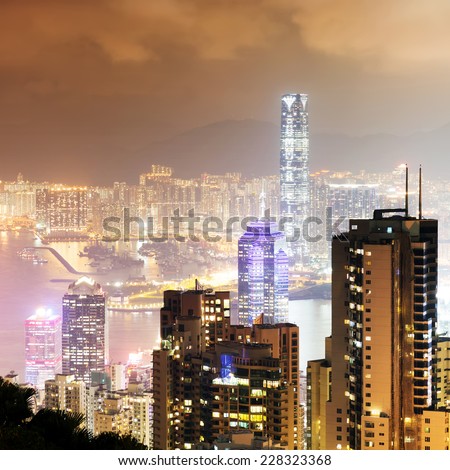 Aerial view of Hong Kong\'s night