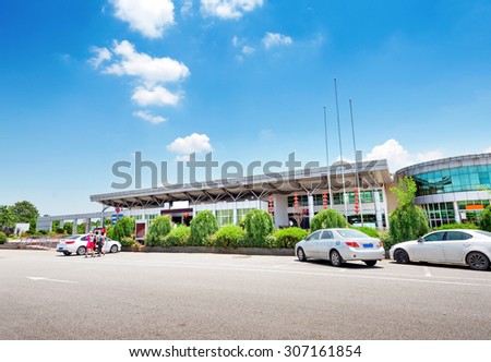 Motorway service area under the blue sky