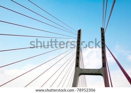Blue sky and white clouds, the bridge of stay-cables.
