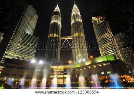 KUALA LUMPUR-OCT-20-2012:View of The Petronas Twin Towers at night on October 20, 2012 in Kuala Lumpur, Malaysia.Petronas Twin Towers are twin skyscrapers and were tallest twin buildings in the world.