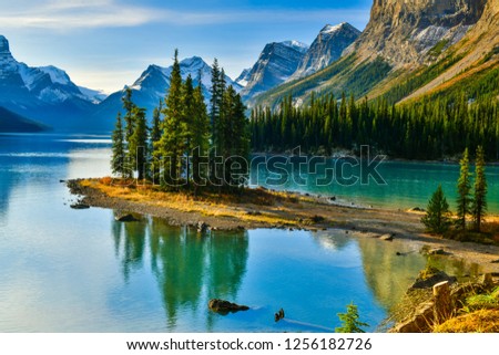 Similar – Image, Stock Photo Maligne Lake in Jasper National Park, Alberta, Canada