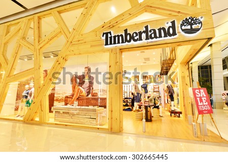 Bangkok Thailand - JULY 24, 2015: Central World Timberland store.Timberland LLC is a manufacturer and retailer of outdoors clothing and footwear.This American company operates stores worldwide.