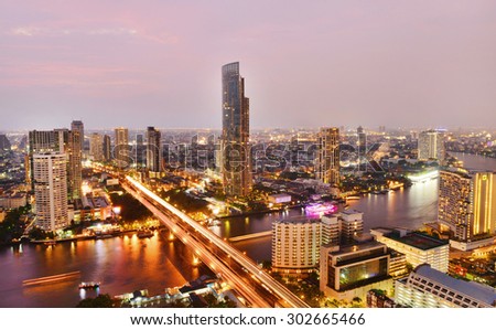 Bangkok cityscape. Bangkok night view in the business district at twilight
