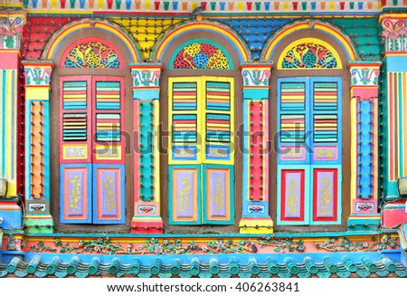 Colorful Facade Of Building With Clear Blue Sky In Little India Singapore Little India Colorful Facade Of Building With Clear Blue Sky In Little India Singapore Little India
