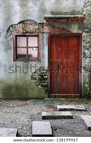 Front door of a red brick house
