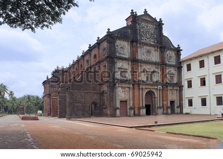 Front elevation of five hundred year old church of St. Francis of Assisi, Goa, India