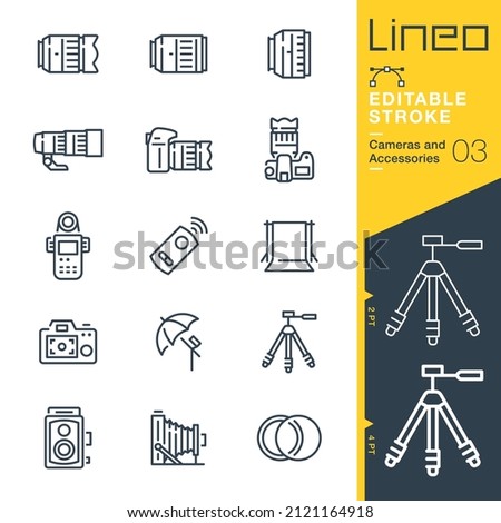 Lineo Editable Stroke - Cameras and Accessories line icons