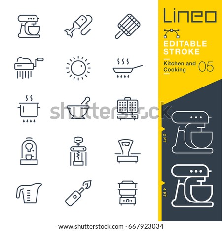 Lineo Editable Stroke - Kitchen and Cooking line icons
Vector Icons - Adjust stroke weight - Expand to any size - Change to any colour