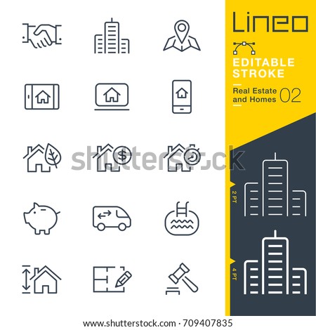 Lineo Editable Stroke - Real Estate and Homes line icons.
Vector Icons - Adjust stroke weight - Expand to any size - Change to any colour
