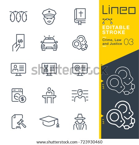 Lineo Editable Stroke - Crime, Law and Justice line icons
Vector Icons - Adjust stroke weight - Expand to any size - Change to any colour