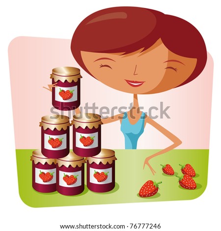 Similar – Image, Stock Photo Housewife making strawberry jam. Woman cutting fruits