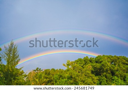 two rainbow over the forest, amazing nature