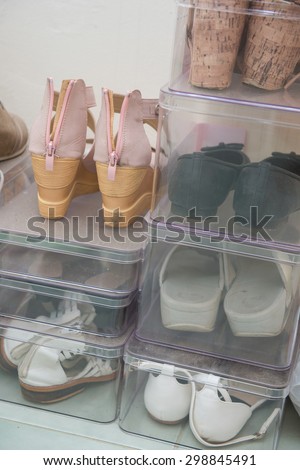 Shoes in a plastic box, fashion