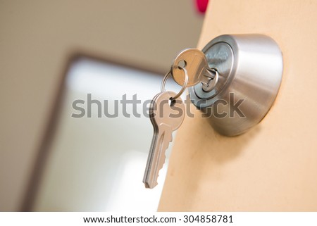 steel door knob with keys, lock