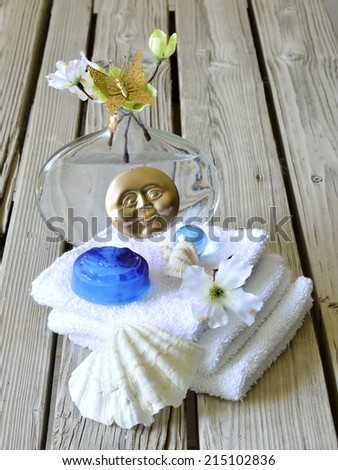 Spa salon towel shell aromatherapy treatment relaxation.