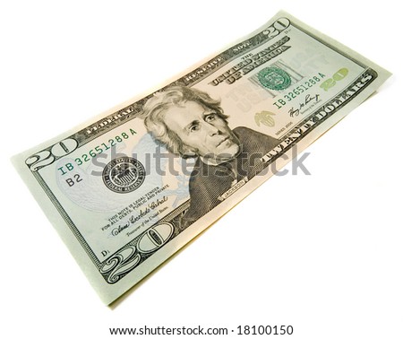 20 Dollars Bill. Wide Angle View. Isolated Over White. Business Concept ...