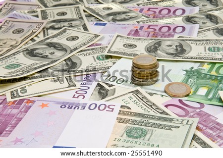 Global economy. International banknotes. Mixed currencies