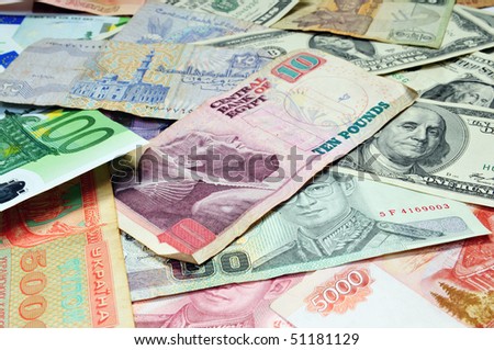 Pile of foreign currency for background